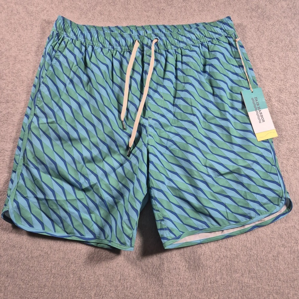 Fair Harbor Swim Trunks Mens XL Green Blue Mastos Anchor Lined Shorts